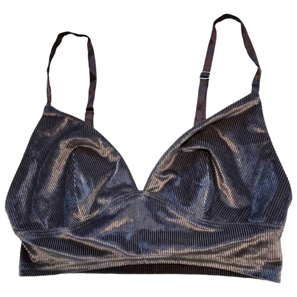 Victoria Secret Embossed Stripe/Ribbed Bra Bralette Top with Ribbon Straps